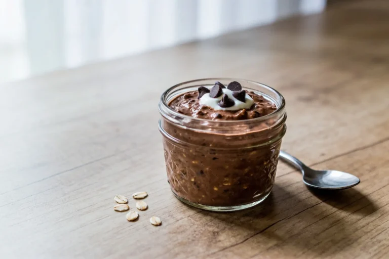 Jar of brownie batter overnight oats