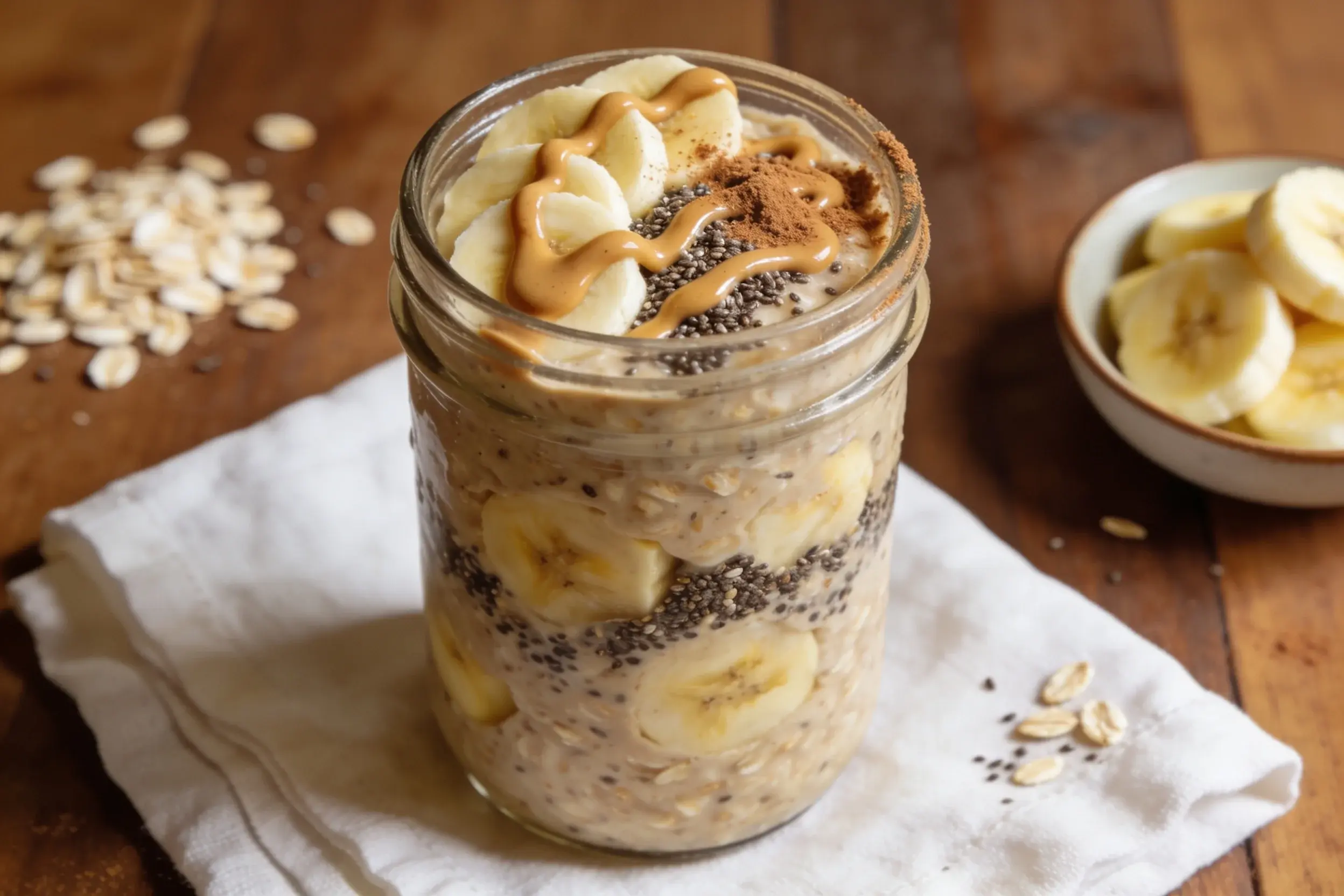 235 Calorie Peanut Butter Banana Overnight Oats