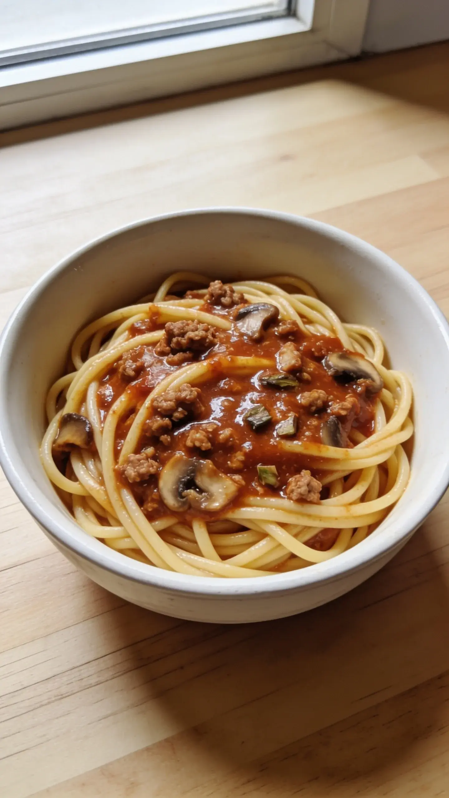 Plate of spaghetti with meat sauce and Parmesan