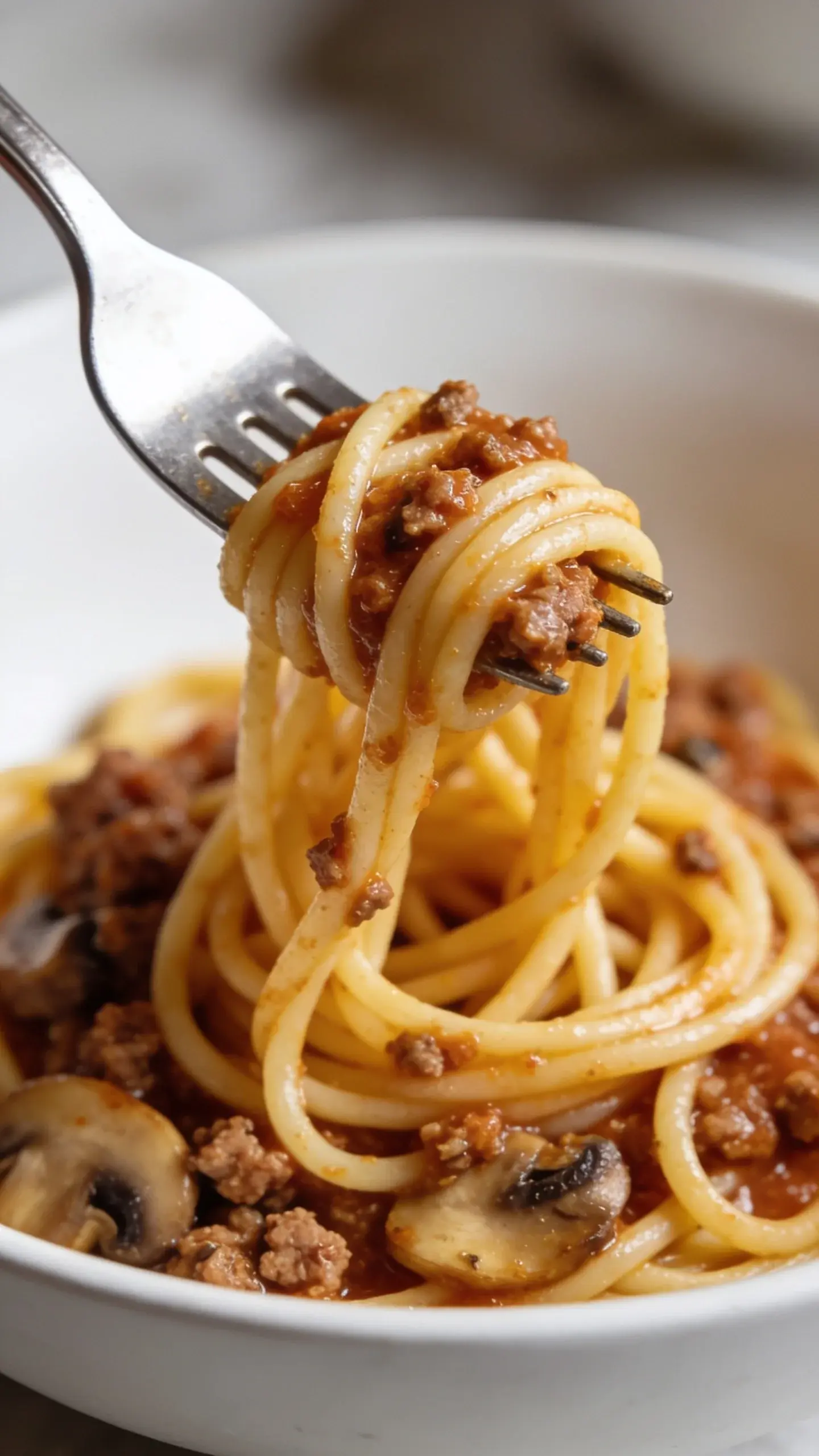 Fork twirling spaghetti with bolognese sauce