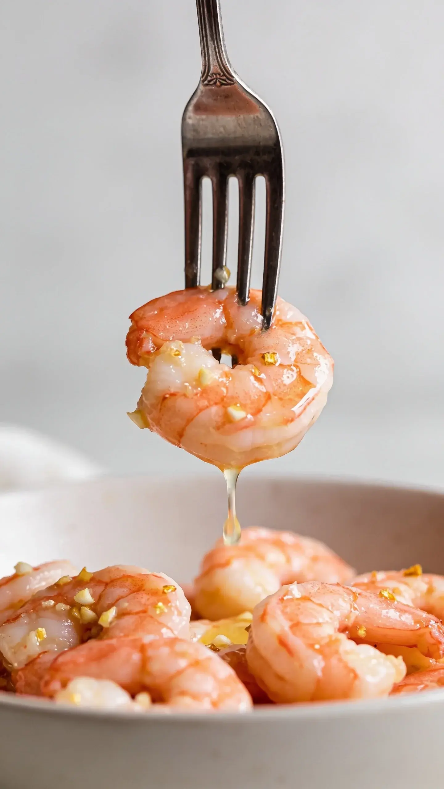 Bowl of garlic shrimp and linguine
