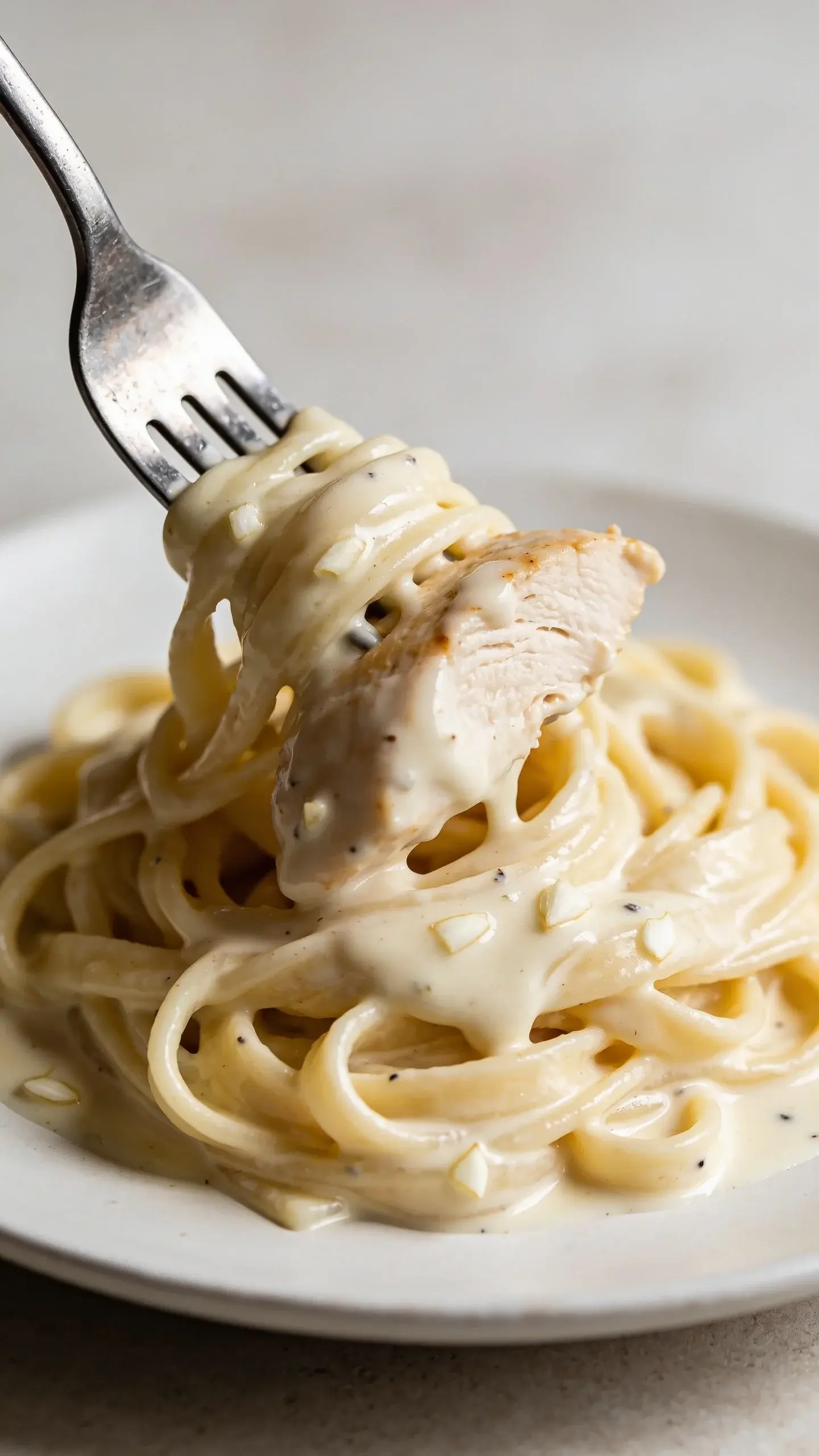 Fork twirling fettuccine with Alfredo sauce